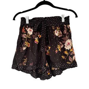 Blue Rain Black Floral Polka Dot Drawstring Shorts